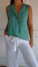 Women's Clothing V Neck Cotton And Linen Sleeveless Casual Shirt_ecoleips.com