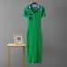 Women's Slim Fit Knit Dress - Elegant Polo Collar Long Sleeve Maxi Dress With Embroidery Detail_ecoleips.com