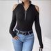 European And American Cross-border 2026 Elegant Women's Solid Color Ribbed Zip-up Stand-collar Off-shoulder Long-sleeve_ecoleips.com
