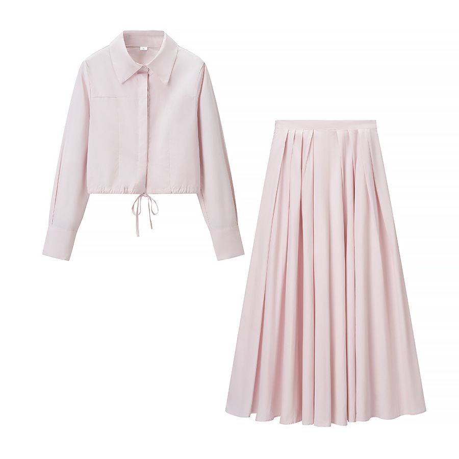 Women's Autumn New Arrival Long Sleeved Collared Shirt Skirt Two Piece Set Full Length Polyester Pant Suit_ecoleips.com