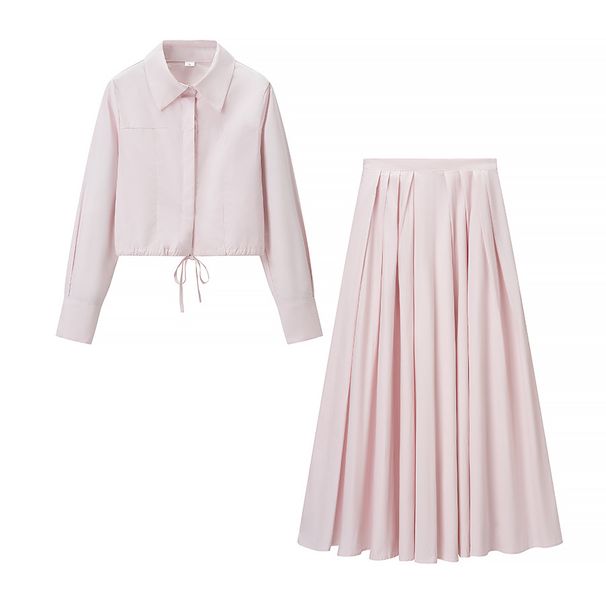 Women's Autumn New Arrival Long Sleeved Collared Shirt Skirt Two Piece Set Full Length Polyester Pant Suit_ecoleips.com