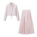 Women's Autumn New Arrival Long Sleeved Collared Shirt Skirt Two Piece Set Full Length Polyester Pant Suit_ecoleips.com