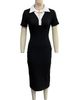 Slim-Fit Polo Collar Bodycon Dress – Color-Block Knitted Ribbed Mini Dress With Button Front_ecoleips.com