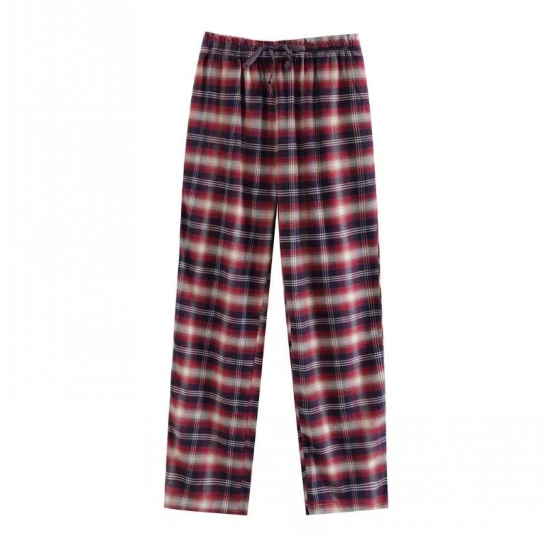 Spring Autumn Women 100% Cotton Sleep Bottoms Plus Size Home Pants High Quality Lounge Trousers Casual Plaid Pajama Pants_ecoleips.com