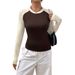 Voya Women's Lazy Style Casual T-shirt For Spring And Summer, Simple And Fashionable, Versatile, Contrasting Color Inner Top_ecoleips.com