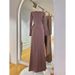 Luxury High-Waist Pleated Maxi Dress – Elegant Long-Sleeve Formal Gown With Adjustable Belt (Peacock Green, Blush Pink, Olive)_ecoleips.com