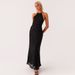 Women's Backless Pleated Fabric Dress Breathable Lace-up Lotus Leaf, Long Dress_ecoleips.com