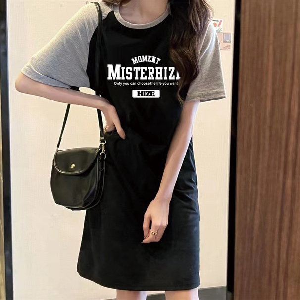Summer Fashion Trend New Simple Letter Printing Loose Round Neck Short-sleeved Women's Dress_ecoleips.com