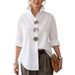 Voya Women's Spring Elegant And Dignified Top, Solid Color Stand Up Collar, Metal Buttons, Long Sleeved Shirt, Multiple Colors To Choose From_ecoleips.com