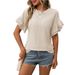 Women's Solid Color Short Sleeve T-Shirt With Flutter Sleeve, Round Neck Blouse Top For Summer, Casual Elegant Tee_ecoleips.com