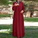 In-stock Muslim Women's Clothing New Model: Cross-border Arabic Solid Color Dress With Ribbon, Puff Sleeves, Loose Fit,_ecoleips.com