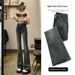 Cement Gray Flared Jeans Women, Spring And Autumn 2024 New Style, High-waisted, Slim-fit, Stretchy Bell-bottom Pants For_ecoleips.com