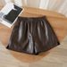 Aria Basics Elastic Waist Leather Women, High Waist, Autumn And Winter New Style, PU Loose Fit, Versatile, Stylish Wide-Leg,_ecoleips.com