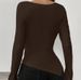 Women's Clothing V Neck Off Shoulder Two Way Design Fashionable V-Neck Off-Shoulder Two-Way Design Slim Fit Ruffled Asymmetrical Long Sleeve T-Shirt_ecoleips.com