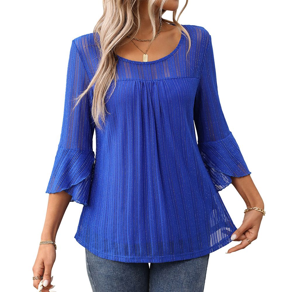 Elegant Sparkly Mesh Top With Flutter Sleeves For Women - Shimmering Round Neck Blouse For Party Night Out Dating Club_ecoleips.com