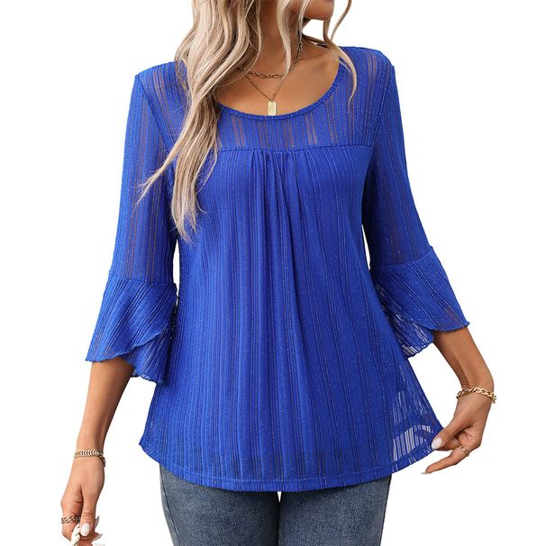 Elegant Sparkly Mesh Top With Flutter Sleeves For Women - Shimmering Round Neck Blouse For Party Night Out Dating Club_ecoleips.com