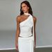 Women's Clothing Sexy Hot Girl Oblique Shoulder Pleated Drawstring Waist Slim Vest_ecoleips.com