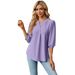 Women's Clothing Autumn And Winter New Solid Color V Neck Jacquard Three Quarter Sleeve Loose T Shirt Tops For Women_ecoleips.com