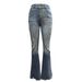 Elegant Distressed Flare Jeans For Women – Vintage Washed Denim With Double Button Detail_ecoleips.com
