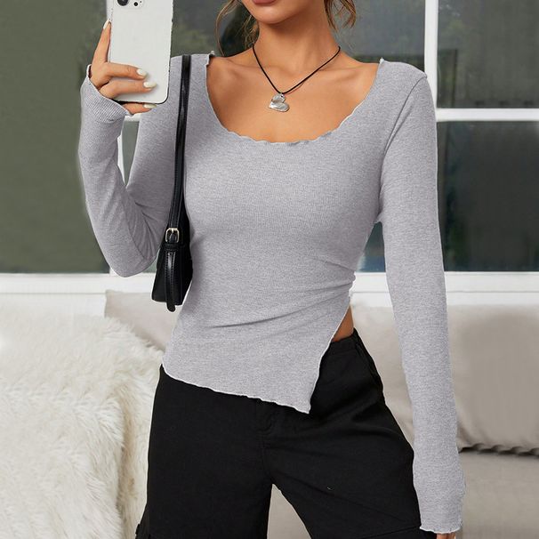 Voya Women's Clothing European And American Women's Clothing With Slit Design, Slim-fit Long-sleeve Irregular Slimming Short Base_ecoleips.com