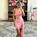 Women Trendy Sexy Mini Dress, Delicate Lace Fabric, Tie‑Up Halter Neck, Open‑Back Design, Sleeveless Slim‑Fit Silhouette_ecoleips.com