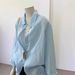 Light Blue Women's Linen Sun Protection Shirt Thin Luxurious Summer Style Relaxed Breathable Long Sleeved Cotton Top_ecoleips.com