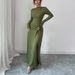 Women's Clothing Slim Fit Long Sleeved Bodycon Dress American Style Solid Color Knitted Elastic Skirt For Women Autumn_ecoleips.com