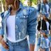 Women's Distressed Denim Jacket – Oversized Washed Cropped Streetwear Top With Raw Hem_ecoleips.com