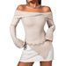 Voya Women's One Necked Irregular Long Sleeved T-shirt With Sexy And Off The Shoulder Style_ecoleips.com