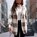 Jacket Loose Plaid Color Matching Plush Cardigan Fashion Sweater Women's Top Wholesale_ecoleips.com