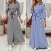 Women's Long Sleeve Stripe Shirt Dress, Lapel Collar Button Down Tunic Dress For Fall Casual Office Wear_ecoleips.com