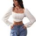 Voya Women's Spring And Summer New Items In Stock, Casual Waist Collection, Ultra Short Style, Pleated Long Sleeved Women's T-shirt Top_ecoleips.com