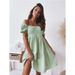 Women's Short Sleeve One Shoulder Dress European American Style Pleated Solid Color Neck Waist Detail New 2022 Amazon AliExpress_ecoleips.com