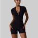 Women's Zip-Front Short Sleeve Yoga Bodysuit Full Body Workout Unitard For Dance Fitness_ecoleips.com