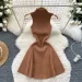 2025 New Summer Elastic Simple Style Sweater Dress Sleeveless Half High Collar Sundress Fashion Knitted A Line Ladies Mini Dress_ecoleips.com