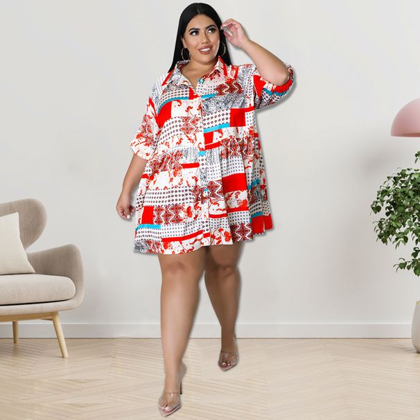 Women's Clothing Plus Size Women's Printed Shirt Mid Sleeve Long Summer For Formal & Casual For Women Printed Shirt_ecoleips.com