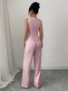 K New Women's Solid Color Sleeveless Bodycon Vest High-Waisted Pants Two-Piece Set_ecoleips.com
