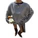 Y2K Striped Lounge Set - Oversized T-Shirt & Shorts Comfy Two-Piece Outfit For Women (Khaki, S-XL)_ecoleips.com