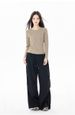 French Crew Neck Front Shoulder Long Sleeve T-Shirt Women's Autumn New Elastane Yarn Slim And Skinny Bottom Girls Inner Top_ecoleips.com