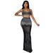Women's Clothing Nightclub Party Mesh See Through Suspender Vest Long Skirt Two Piece Set_ecoleips.com