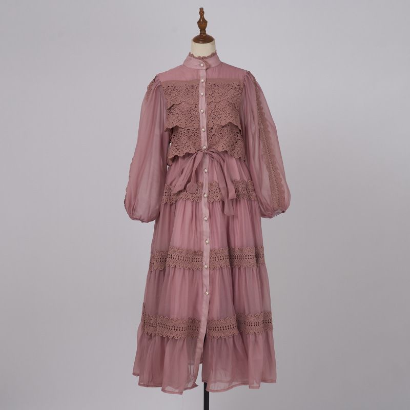 Women's Clothing Retro Palace Style Half High Collar And Lace Long Dress_ecoleips.com