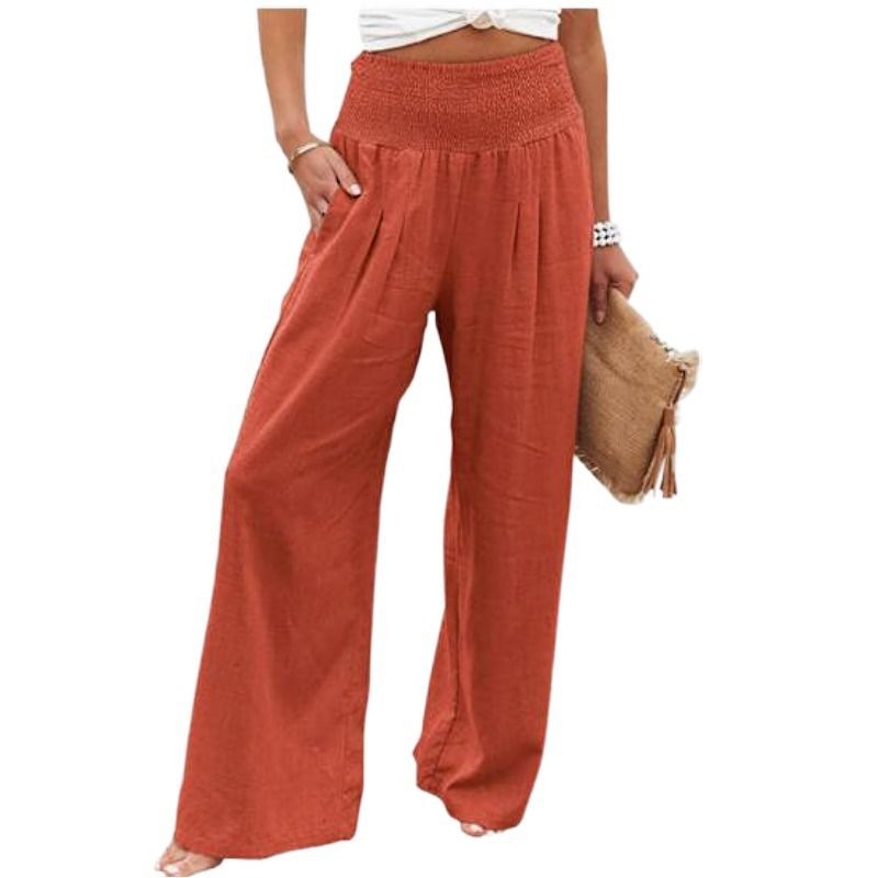 Suitable For All Seasons 2024 Spring Summer Women's High Waist Casual Wide Leg Cotton Linen Loose Long Pants_ecoleips.com