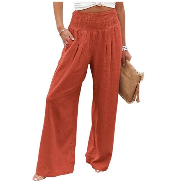 Suitable For All Seasons 2024 Spring Summer Women's High Waist Casual Wide Leg Cotton Linen Loose Long Pants_ecoleips.com