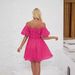 Cross-border European And American Women's Off-shoulder Puff Sleeve Ruched High-waisted Summer Mini Dress With_ecoleips.com