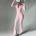 Seamless High-Waist Flare Leggings And Zip-Up Long Sleeve Top Yoga Set Women's Convertible Workout Outfit Naked Feel_ecoleips.com
