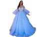 Blue Dreamy High-End Luxury Cutom Tranparent Sleeve, Straple Prince Gown With Lace Applique, Bridal Evening_ecoleips.com