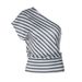 Women's Color Blocked Striped Off Shoulder T-Shirt American Style Slimming Versatile Top Summer New Arrival Fashionable_ecoleips.com
