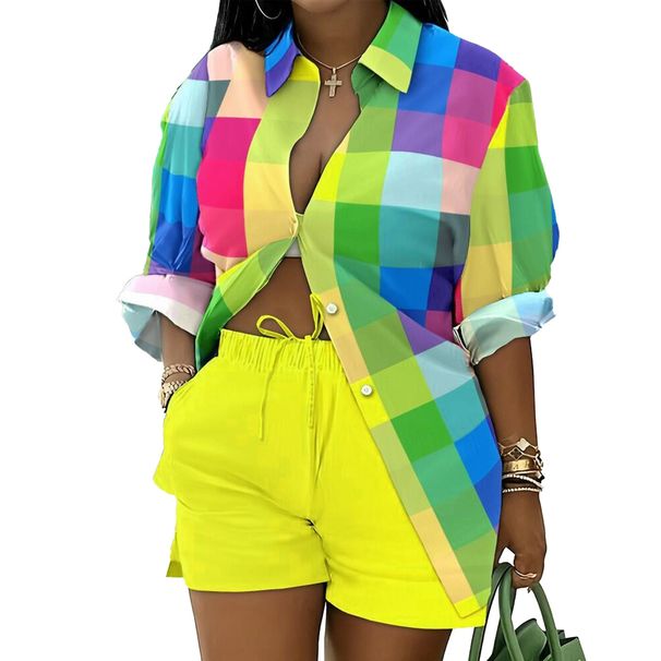 Women's Clothing Sexy Printing Color Printing Long Sleeve Shirt Shorts Two-Piece Suit_ecoleips.com