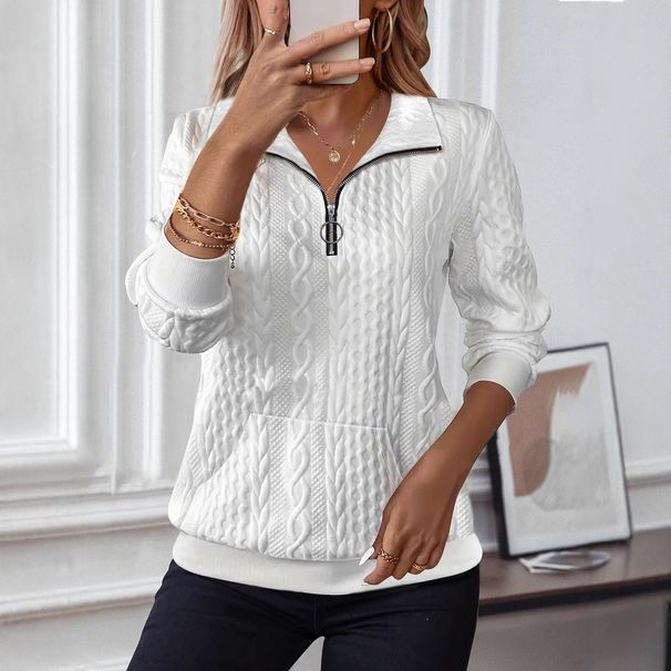 Women's Clothing Casual Lapel Zipper Long Sleeve Sweatshirt Autumn/Winter Pockets Included Polyester Solid_ecoleips.com
