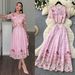 Women's French Style Printed Two Piece Set Short Sleeved Embroidered Summer Casual Slimming Waist Cinching Youthful_ecoleips.com
